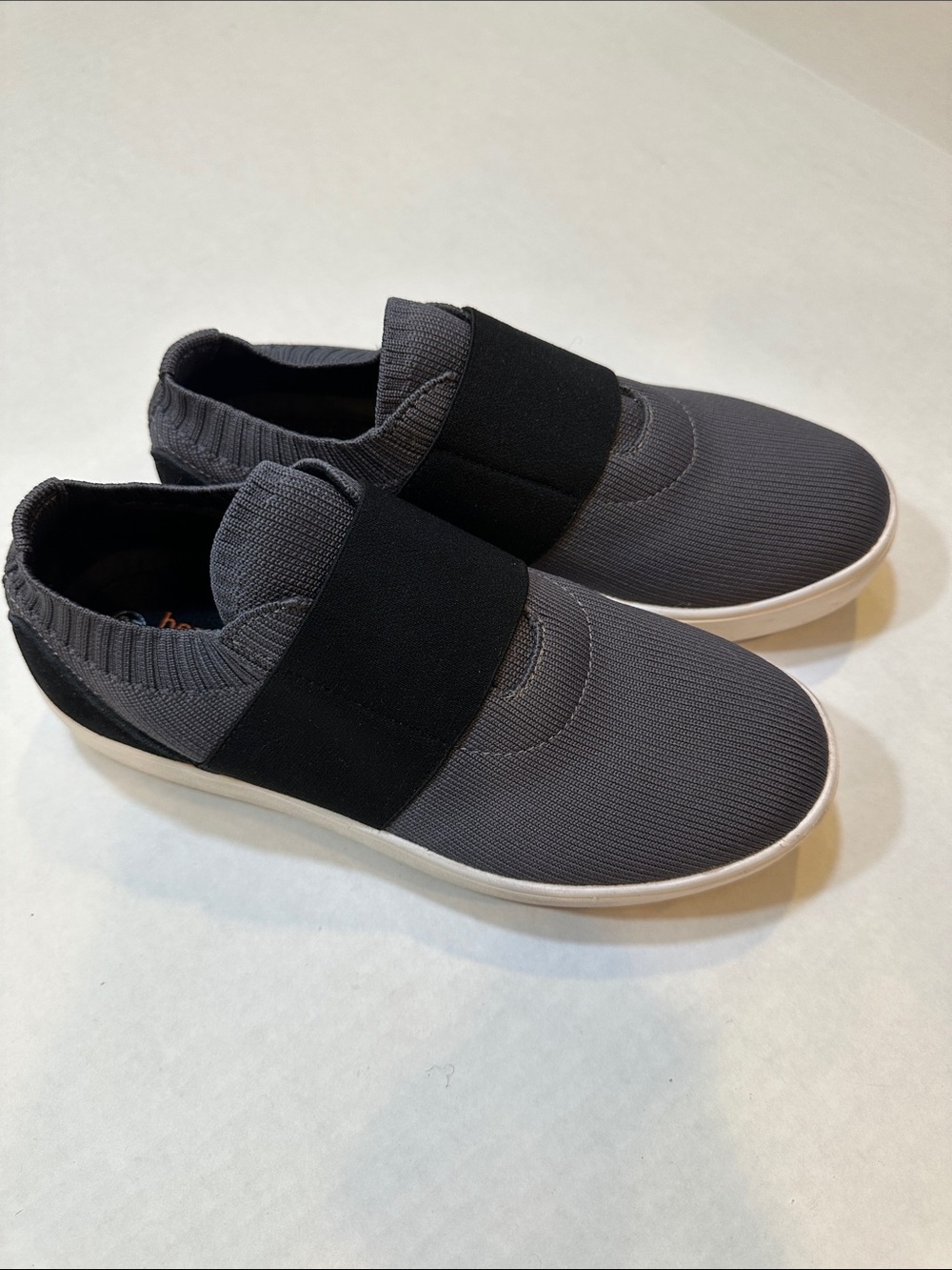 bernie mev. Charcoal Knit Slip-On Flats with Black Elastic Strap